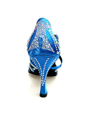 Carica immagine nella Galleria, CAROLIN QC (Marea L14) - Scarpa Da Donna Linea Bi-Flex in Raso Seta Blu Royal Con Swarovski Boreali e Tacco a Rocchetto/Slim Latino Alto
