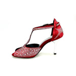 Load image into Gallery viewer, MIRIAM Temptation Plus (L6) - Scarpa Da Donna in Raso Seta Rosso Con Swarovski Boreali e Tacco a Stiletto Laminato Argento
