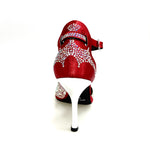 Load image into Gallery viewer, MIRIAM Temptation Plus (L6) - Scarpa Da Donna in Raso Seta Rosso Con Swarovski Boreali e Tacco a Stiletto Laminato Argento
