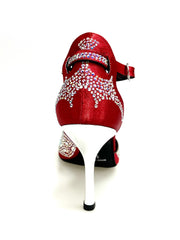 Load image into Gallery viewer, MIRIAM Temptation Plus (L6) - Scarpa Da Donna in Raso Seta Rosso Con Swarovski Boreali e Tacco a Stiletto Laminato Argento
