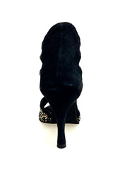 Carica immagine nella Galleria, Carola Leopard (460PW) - Sandalo da Donna in Camoscio Nero con Livrea Leopardo in borchiette Oro e Marroni e Swarovski Neri e tacco a spillo rivestito in Camoscio Nero
