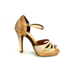 Load image into Gallery viewer, Alexa (LP4) - Scarpa da Ballo in Raso Seta Carne Flesh Con Swarovski Boreali e Beige con Tacco alto a Spillo largo e Plateau Confort Flex
