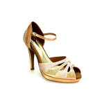 Load image into Gallery viewer, Alexa (LP4) - Scarpa da Ballo in Raso Seta Carne Flesh Con Swarovski Boreali e Beige con Tacco alto a Spillo largo e Plateau Confort Flex
