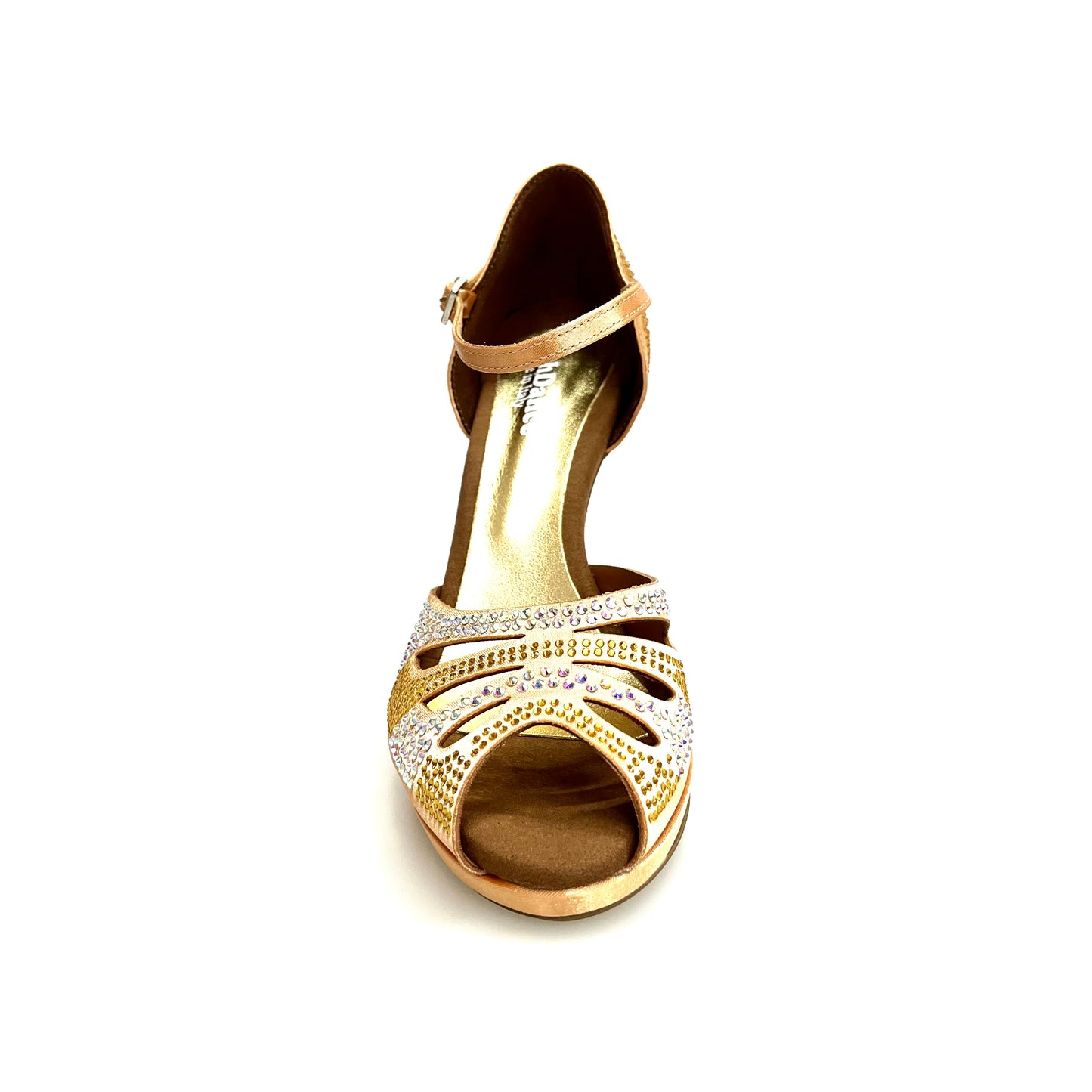 Scarpa da ballo Alexa in raso seta carne, con Swarovski Boreali e beige, tacco alto a spillo e plateau, Wish Dance Shop