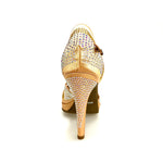 Load image into Gallery viewer, Alexa (LP4) - Scarpa da Ballo in Raso Seta Carne Flesh Con Swarovski Boreali e Beige con Tacco alto a Spillo largo e Plateau Confort Flex
