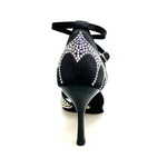 Load image into Gallery viewer, Deluxe Butterfly (L2) - Scarpa da Ballo in Raso Seta Nera con Swarovski Boreali e Tacco a Stiletto Squadrato Smaltato Nero
