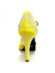 Carica immagine nella Galleria, Alexa (LP4) - Scarpa da Ballo Camoscio Giallo Fluò Con Swarovski Boreali Tacco Alto Spillo Largo e Platò Confort Flex
