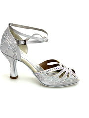 Carica immagine nella Galleria, DADA Diamond QB (L52) - Scarpa da Ballo da Donna in Raso Argento Cinturino incrociato alla caviglia Con Swarovski  Boreali
