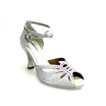 Load image into Gallery viewer, DADA Diamond QB (L52) - Scarpa da Ballo da Donna in Raso Argento Cinturino incrociato alla caviglia Con Swarovski  Boreali
