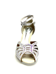 Carica immagine nella Galleria, DADA Diamond QB (L52) - Scarpa da Ballo da Donna in Raso Argento Cinturino incrociato alla caviglia Con Swarovski  Boreali
