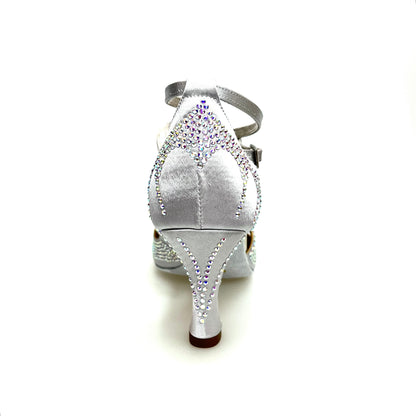 Scarpa da ballo donna DADA Diamond QB in raso argento con cinturino incrociato alla caviglia e dettagli Swarovski Boreali