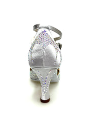 Carica immagine nella Galleria, DADA Diamond QB (L52) - Scarpa da Ballo da Donna in Raso Argento Cinturino incrociato alla caviglia Con Swarovski  Boreali
