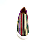 Load image into Gallery viewer, ROJAS Slip Iris Flex - MOCASSINO SUPER FLEX IN CAMOSCIO VIOLA ABBINATO A TESSUTO TRASPIRANTE A RIGHE MULTICOLORE SUOLA CON CASSETTA IN RESINA DI GOMMINA NERA  FLEX
