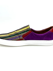 Carica immagine nella Galleria, ROJAS Slip Iris Flex - MOCASSINO SUPER FLEX IN CAMOSCIO VIOLA ABBINATO A TESSUTO TRASPIRANTE A RIGHE MULTICOLORE SUOLA CON CASSETTA IN RESINA DI GOMMINA NERA  FLEX
