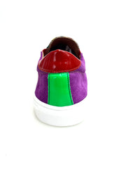 Carica immagine nella Galleria, ROJAS Slip Iris Flex - MOCASSINO SUPER FLEX IN CAMOSCIO VIOLA ABBINATO A TESSUTO TRASPIRANTE A RIGHE MULTICOLORE SUOLA CON CASSETTA IN RESINA DI GOMMINA NERA  FLEX
