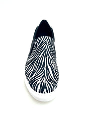 Load image into Gallery viewer, ROJAS Slip Savannas Flex - MOCASSINO SUPER FLEX IN RASO SETA ZEBRA ABBINATO A PELLE NERA E BIANCA CON CASSETTA IN RESINA  DI GOMMINA BIANCA FLEX
