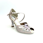 Carica immagine nella Galleria, DADA Diamond QC (L55) - Scarpa da Ballo da Donna in Raso Cipria cinturino incrociato al collopiede con Swarovski  Boreali Tacco a Rocchetto
