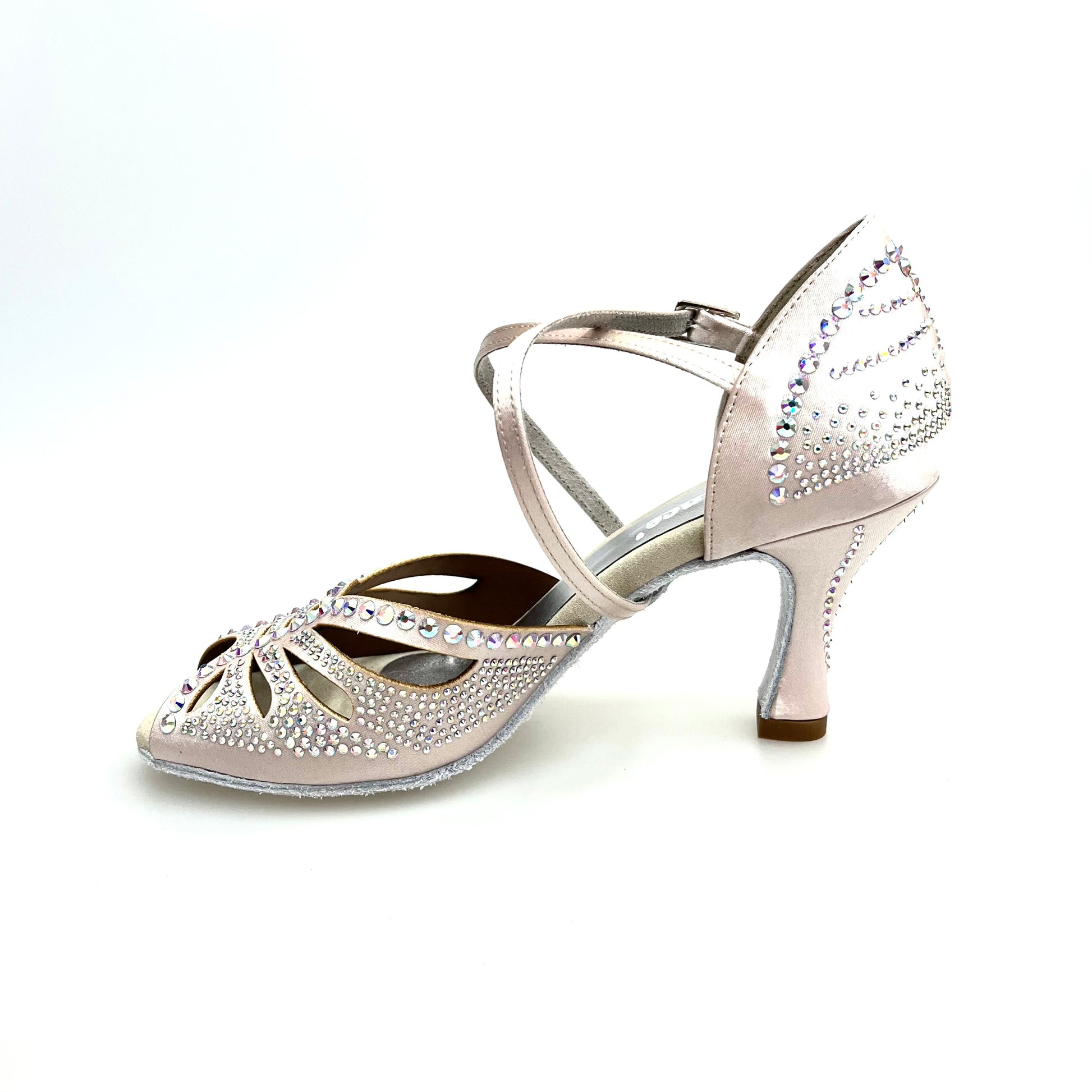 Scarpa da ballo donna DADA Diamond QC in raso cipria con cinturino incrociato e Swarovski, tacco a rocchetto.