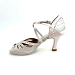 Carica immagine nella Galleria, DADA Diamond QC (L55) - Scarpa da Ballo da Donna in Raso Cipria cinturino incrociato al collopiede con Swarovski  Boreali Tacco a Rocchetto
