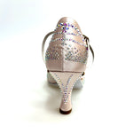 Carica immagine nella Galleria, DADA Diamond QC (L55) - Scarpa da Ballo da Donna in Raso Cipria cinturino incrociato al collopiede con Swarovski  Boreali Tacco a Rocchetto
