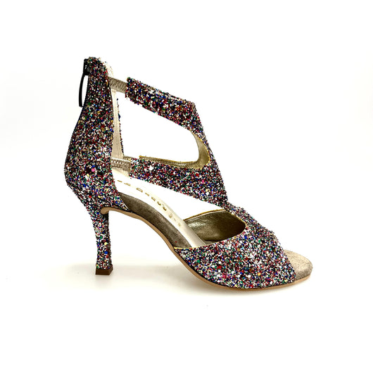 Nina Kristall - Woman's Sandal in Multicolor Kristal Lined in Leather, thin Rocchettino heel