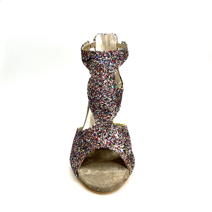 Sandalo donna Nina Kristall con cristalli multicolor, fodera in pelle e tacco sottile a rocchetto, scarpa elegante Wish Dance Shop