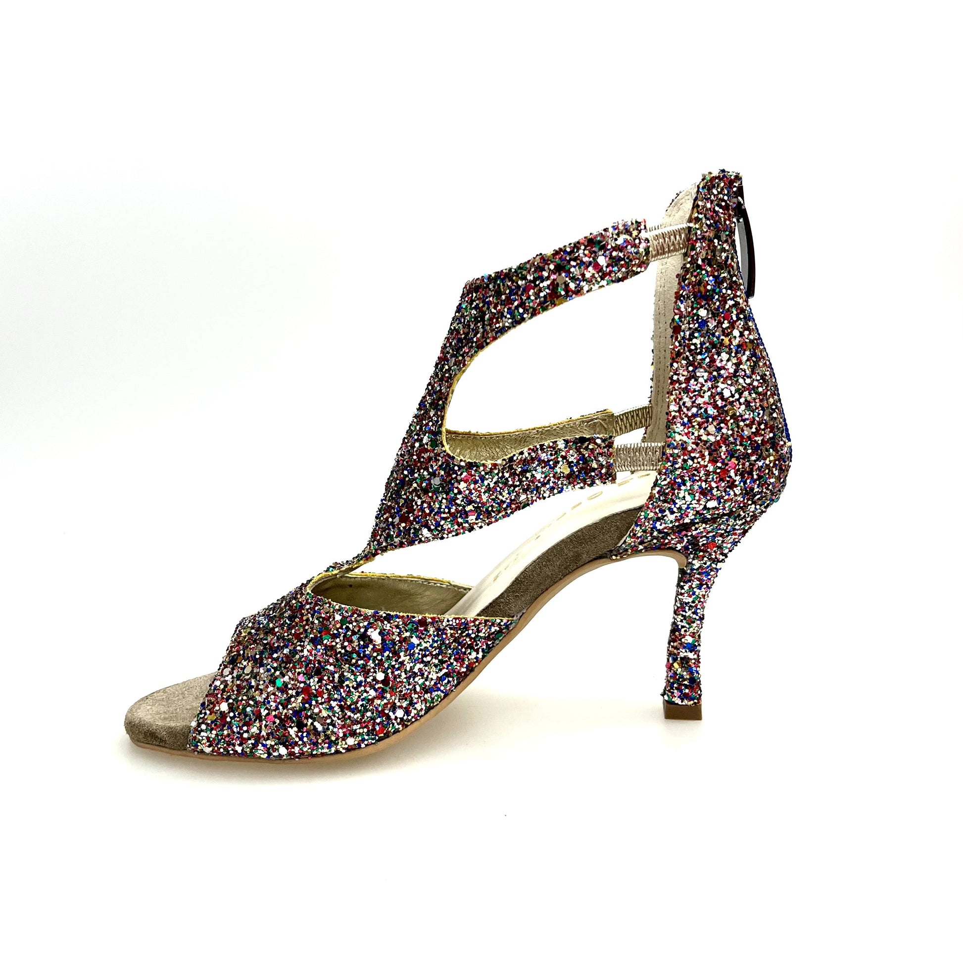 Sandalo da donna Nina Kristall con cristalli multicolor, fodera in pelle, tacco sottile a rocchetto, scarpa Wish Dance Shop