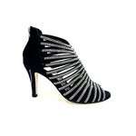 Load image into Gallery viewer, ELSY Plus (L7) - Sandalo a Tronchetto Da Donna in Raso Seta Nero Con Swarovski Boreali e Tacco a Spillo Largo Basso
