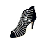 Load image into Gallery viewer, ELSY Plus (L7) - Sandalo a Tronchetto Da Donna in Raso Seta Nero Con Swarovski Boreali e Tacco a Spillo Largo Basso
