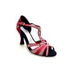 Carica immagine nella Galleria, CAMILA Superb (accollata) L13 - Scarpa da Ballo in Raso Seta Rosso con Swarovski Boreali e Tacco a Rocchetto
