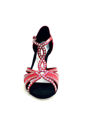 Carica immagine nella Galleria, CAMILA Superb (accollata) L13 - Scarpa da Ballo in Raso Seta Rosso con Swarovski Boreali e Tacco a Rocchetto
