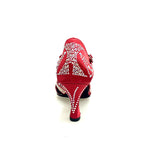 Carica immagine nella Galleria, CAMILA Superb (accollata) L13 - Scarpa da Ballo in Raso Seta Rosso con Swarovski Boreali e Tacco a Rocchetto
