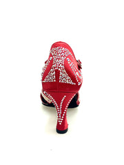 Carica immagine nella Galleria, CAMILA Superb (accollata) L13 - Scarpa da Ballo in Raso Seta Rosso con Swarovski Boreali e Tacco a Rocchetto
