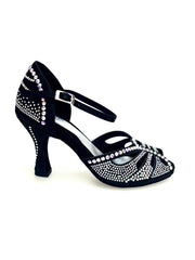 Carica immagine nella Galleria, DADA Diamond (L5) - Scarpa da Ballo in Raso Seta Nero Con Swarovski Boreali e Tacco a Rocchetto
