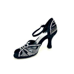 Load image into Gallery viewer, DADA Diamond (L5) - Scarpa da Ballo in Raso Seta Nero Con Swarovski Boreali e Tacco a Rocchetto
