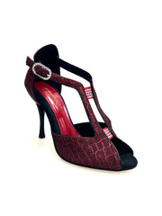 Load image into Gallery viewer, Fascino (401) - Scarpa da Donna in Sunseet Rosso Profili neri Tacco a Spillo Smaltato Nero
