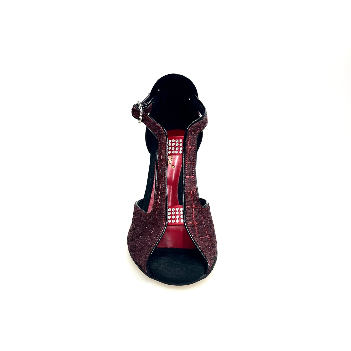 Scarpa da donna Fascino 401 in Sunset rosso con dettagli neri, tacco a spillo smaltato nero, stile elegante e femminile