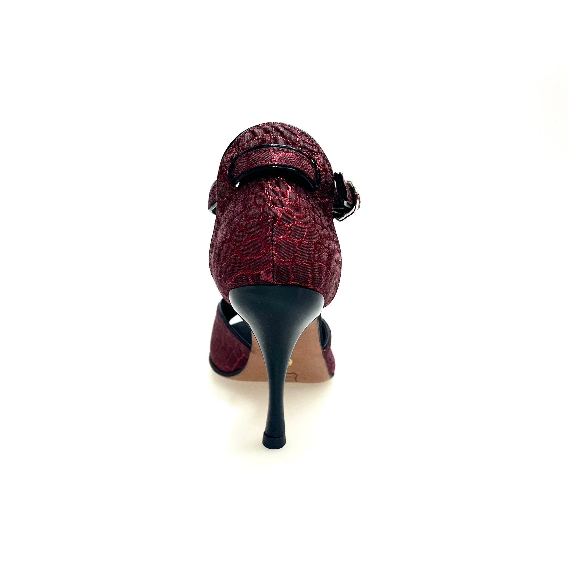 Scarpa da donna Fascino (401) Wish Dance Shop in Sunset rosso con profili neri, tacco a spillo smaltato nero, dettaglio elegante