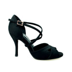 Carica immagine nella Galleria, Ely QC (32QC) - Scarpa Basica Da donna in Raso Seta Nero con Cuscino memorex e Cinturino Incrociato sul Collo Piede Tacco a Spillo
