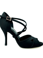 Load image into Gallery viewer, Ely QC (32QC) - Scarpa Basica Da donna in Raso Seta Nero con Cuscino memorex e Cinturino Incrociato sul Collo Piede Tacco a Spillo
