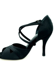 Load image into Gallery viewer, Ely QC (32QC) - Scarpa Basica Da donna in Raso Seta Nero con Cuscino memorex e Cinturino Incrociato sul Collo Piede Tacco a Spillo
