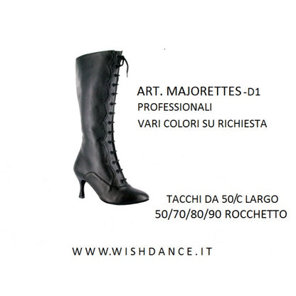 Stivale alto sotto al ginocchio Wish Dance Shop in pelle nera con zip laterale, lacci finti e apertura laterale.