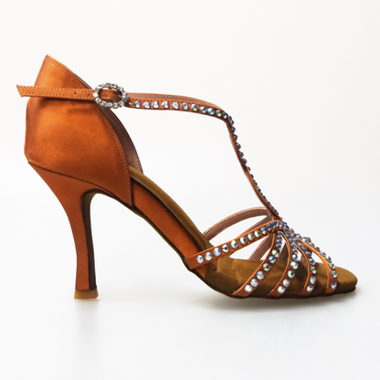 Scarpa da donna Infinity BI-Flex in raso seta bronzo con Swarovski parziali avanti e suola extraflex per danza competitiva