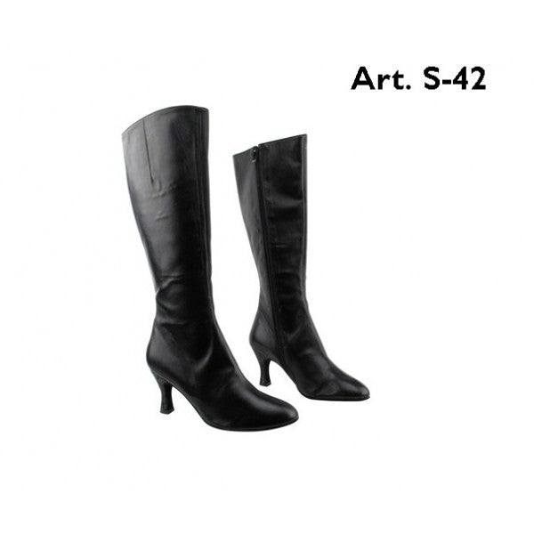 Stivale in pelle nera Wish Dance Shop D-4 S42 Zip, alto sotto ginocchio, con chiusura zip laterale, stile elegante e robusto.