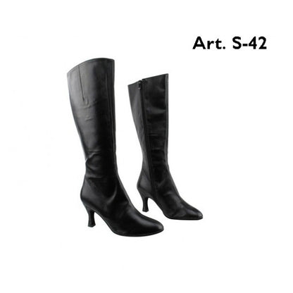 Stivale in pelle nera Wish Dance Shop D-4 S42 Zip, alto sotto ginocchio, con chiusura zip laterale, stile elegante e robusto.