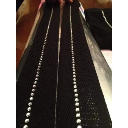 Collant professionale in rete Loren con Swarovski Boreali, dettagli modellanti e zone posteriore coscia e polpaccio.