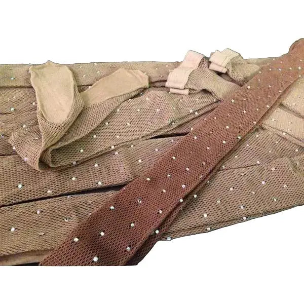 Collant professionale Swarovski in rete con pietre Swarovski, modellanti e massaggianti, con piede e soletta rinforzata.
