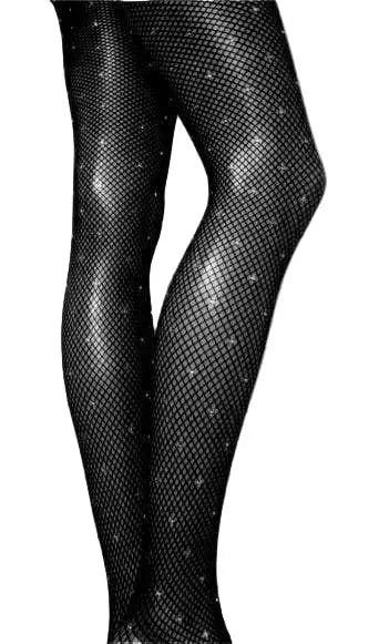 Collant professionali Swarovski in rete a micronodi massaggianti e modellanti con piede rinforzato e cristalli Swarovski sparsi.