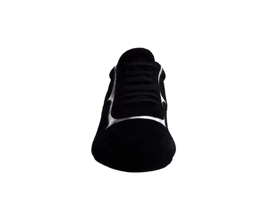 Sneaker Antony 115 da uomo in camoscio nero con inserti in pelle argento, suola bianca, stile sportivo e moderno