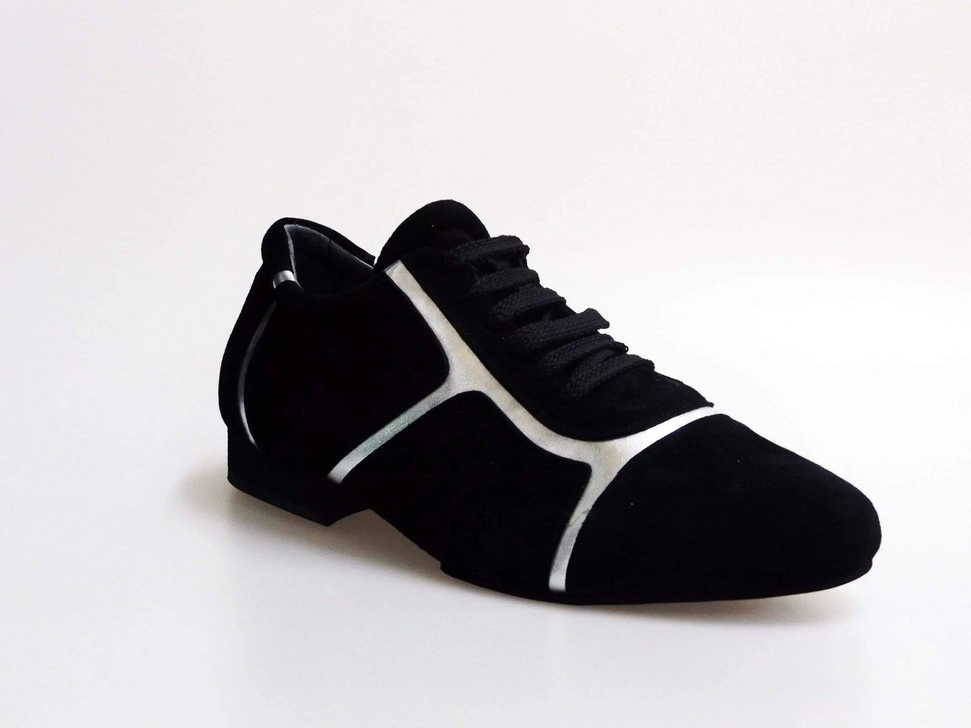Sneaker Antony 115 da uomo in camoscio nero con inserti in pelle argento, profili bianchi, scarpa casual Wish Dance Shop